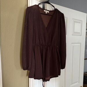 Francesca's Collections Lace-Trimmed Brown Romper